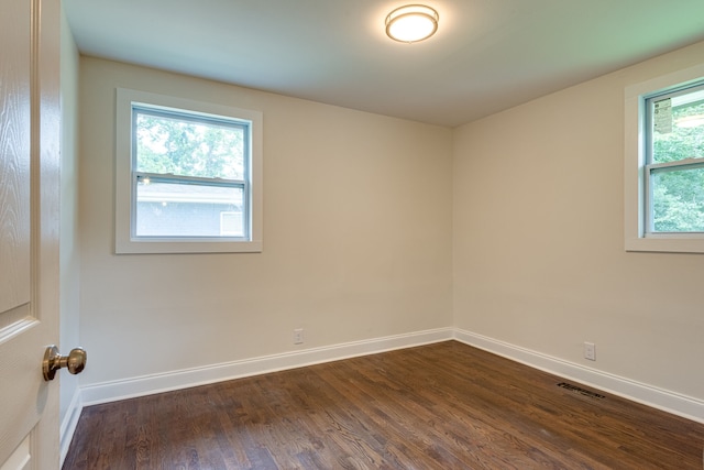 spare room featuring a wealth of natural light and dark hardwood / wood-style floors