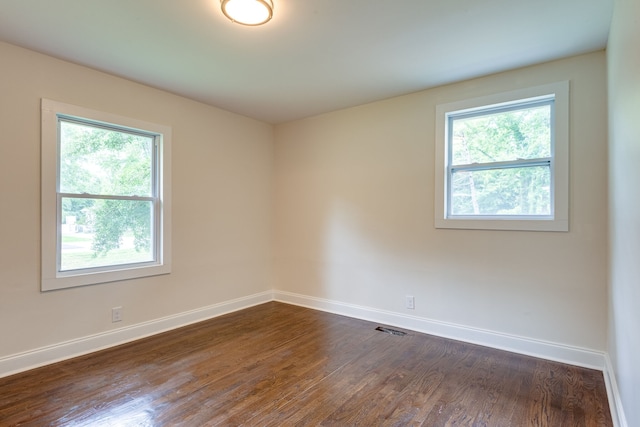 spare room featuring dark wood-type flooring and a wealth of natural light