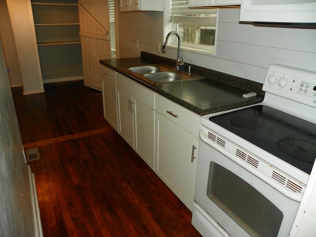 kitchen featuring sink, dark hardwood / wood-style floors, and electric range