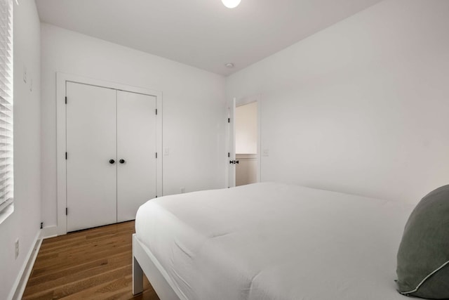 bedroom featuring dark hardwood / wood-style flooring and a closet