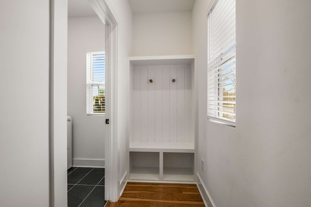 mudroom with dark wood-type flooring