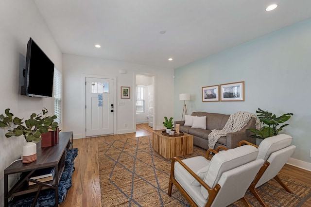 living room with hardwood / wood-style floors