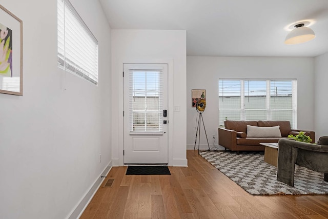 doorway featuring plenty of natural light and hardwood / wood-style flooring