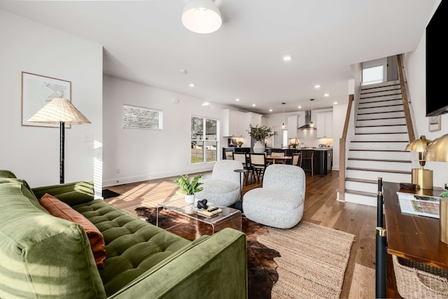 living room with light hardwood / wood-style floors