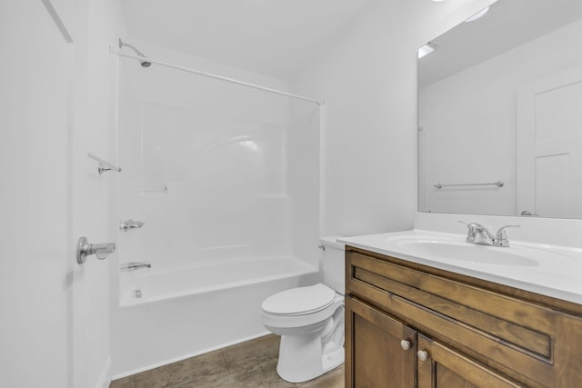 full bathroom with vanity, tile patterned floors, shower / washtub combination, and toilet