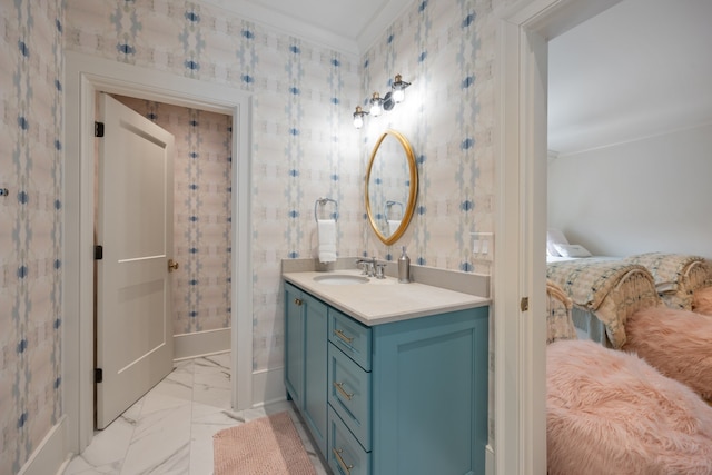 bathroom featuring vanity and ornamental molding