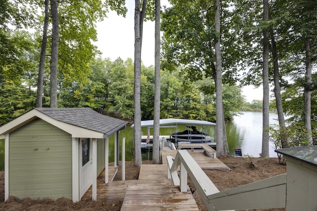 dock area with a water view