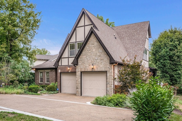 tudor home with a garage