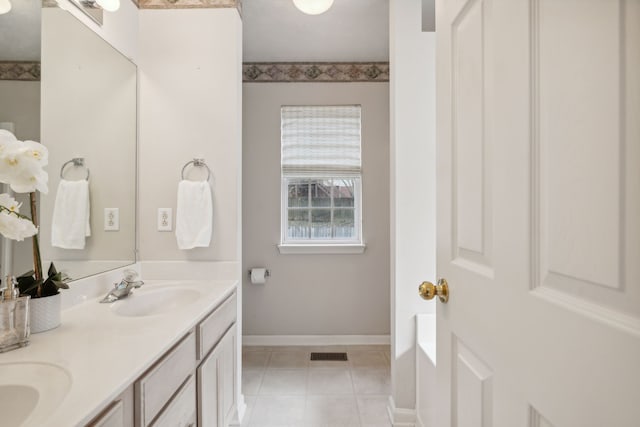 bathroom featuring tile patterned flooring and vanity