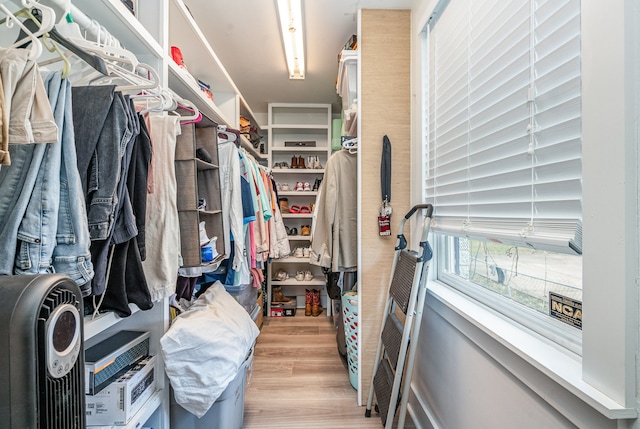 walk in closet featuring light hardwood / wood-style flooring