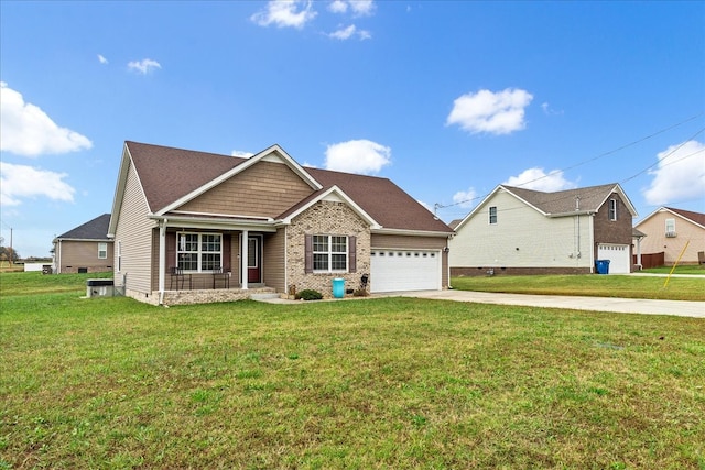 view of front of home with a garage and a front lawn