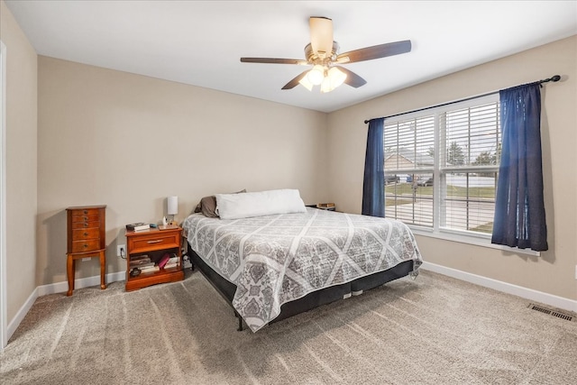 bedroom featuring carpet and ceiling fan