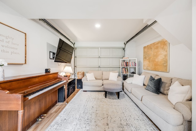 living room with light hardwood / wood-style floors