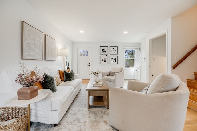 living room featuring light wood-type flooring