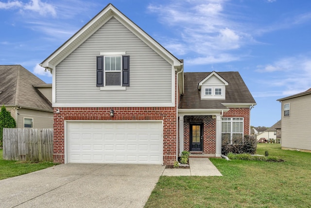 view of front facade with a front lawn and a garage