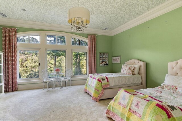1050 Pine Creek Falls Rd, Smithville, TN 37166 - carpeted bedroom featuring multiple windows, a chandelier, and crown molding