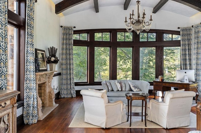 1050 Pine Creek Falls Rd, Smithville, TN 37166 - living area with arched walkways, wood-type flooring, healthy amount of natural light, and a chandelier