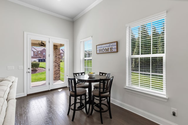 dining space featuring dark hardwood / wood-style flooring and plenty of natural light