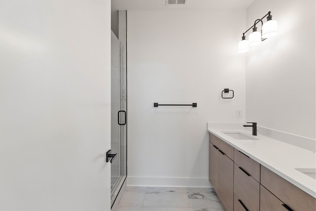 bathroom featuring vanity and walk in shower