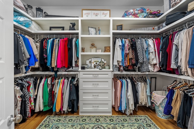 spacious closet with dark hardwood / wood-style floors