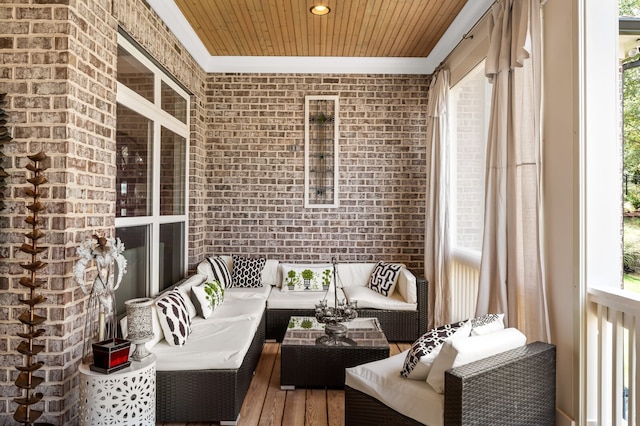 sunroom with wooden ceiling