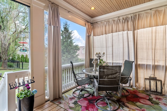 sunroom / solarium with wooden ceiling