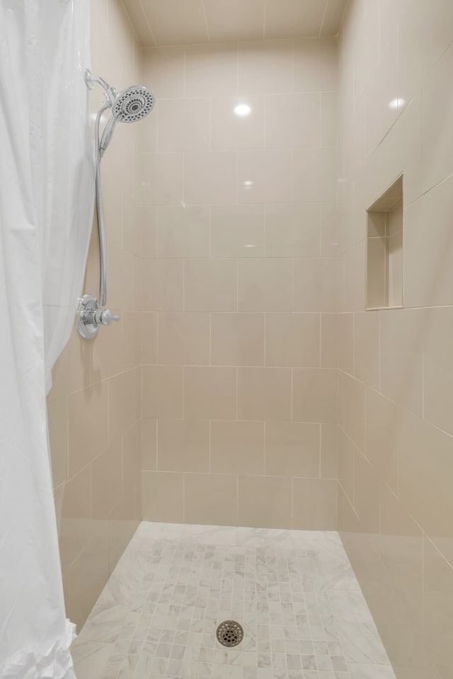 bathroom with a shower with shower curtain