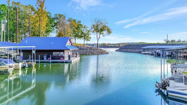 dock area featuring a water view