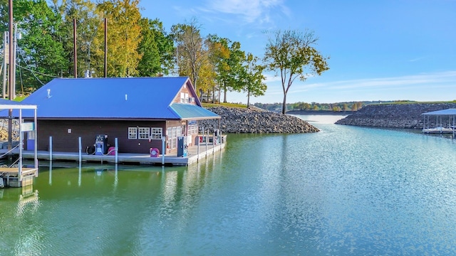 dock area with a water view