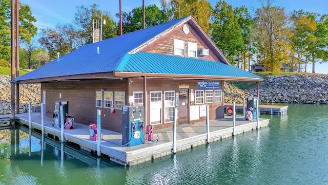 dock area with a water view