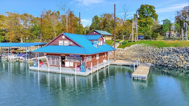 dock area featuring a water view