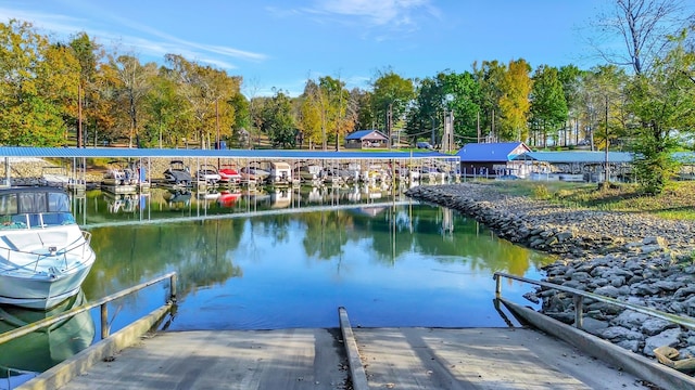 view of dock with a water view