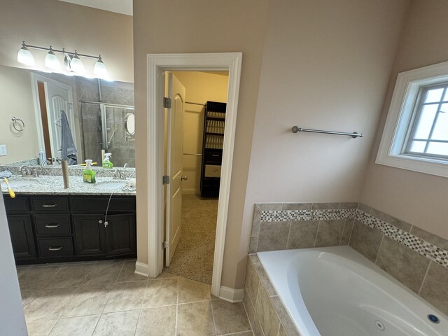 3213 Shady Forest Dr, Murfreesboro, TN 37128 - bathroom with double vanity, tile patterned flooring, a whirlpool tub, and a shower stall