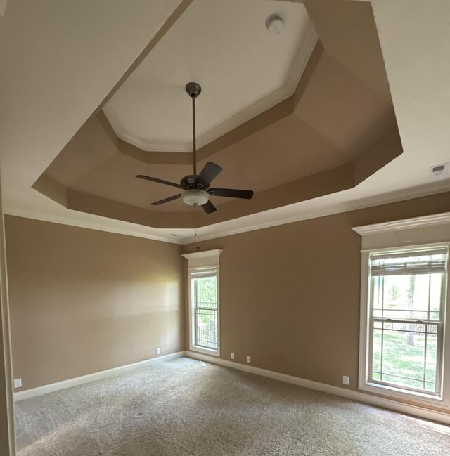 3213 Shady Forest Dr, Murfreesboro, TN 37128 - carpeted spare room featuring a raised ceiling, a ceiling fan, crown molding, and a smoke detector