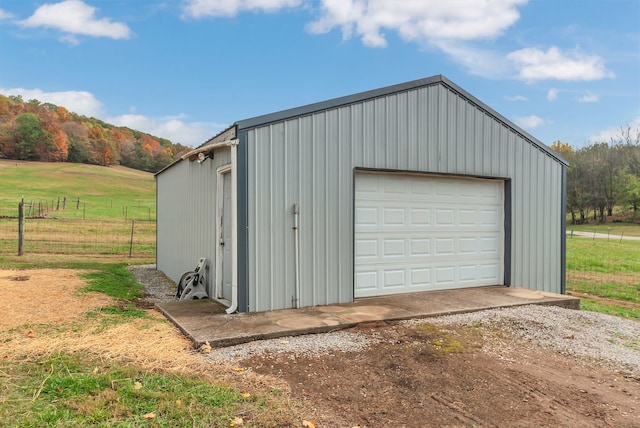 garage with a rural view