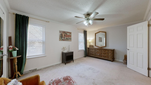 sitting room with light colored carpet and a textured ceiling