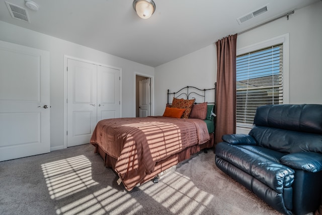 carpeted bedroom featuring a closet