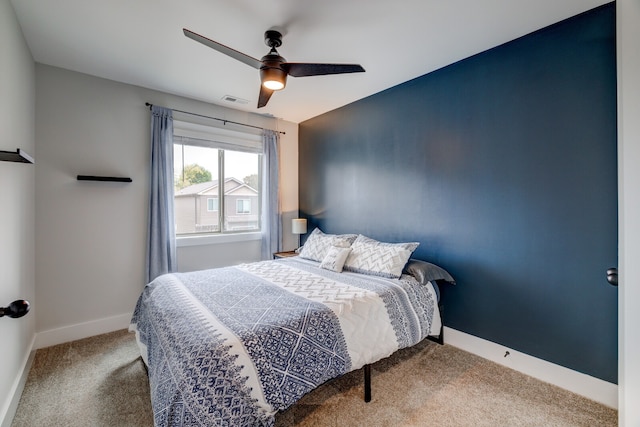 bedroom featuring carpet flooring and ceiling fan