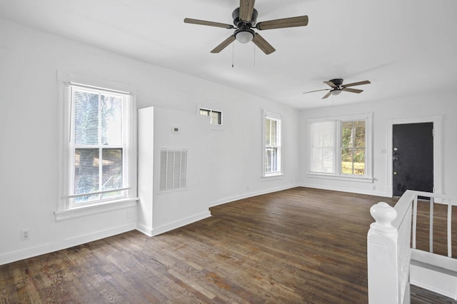 116 Ridge Rd, Chattanooga, TN 37411 - unfurnished living room with ceiling fan and dark wood-type flooring