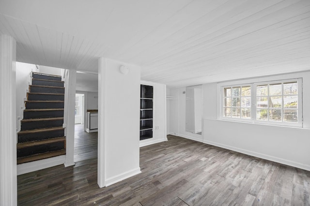 116 Ridge Rd, Chattanooga, TN 37411 - empty room with dark wood finished floors, stairway, wood ceiling, and a smoke detector