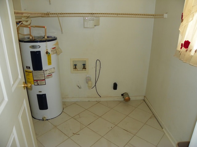 23 Mitchell St, Spencer, TN 38585 - laundry area featuring electric water heater, hookup for a washing machine, electric dryer hookup, and light tile patterned floors