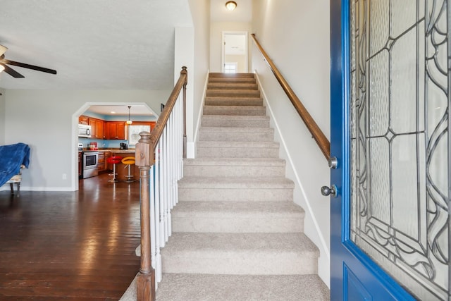 staircase featuring hardwood / wood-style floors