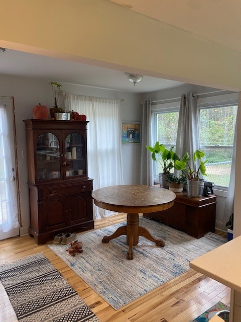 dining area with light hardwood / wood-style floors