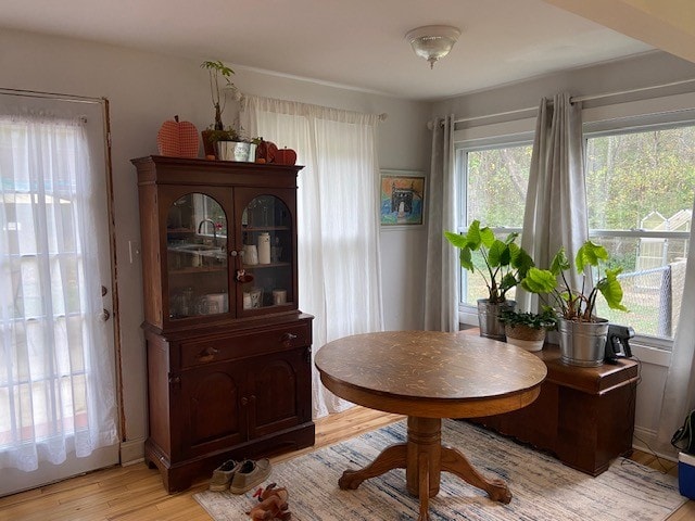 dining space featuring light hardwood / wood-style flooring