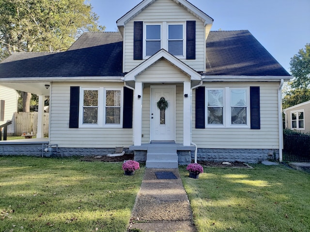 view of front of home with a front yard