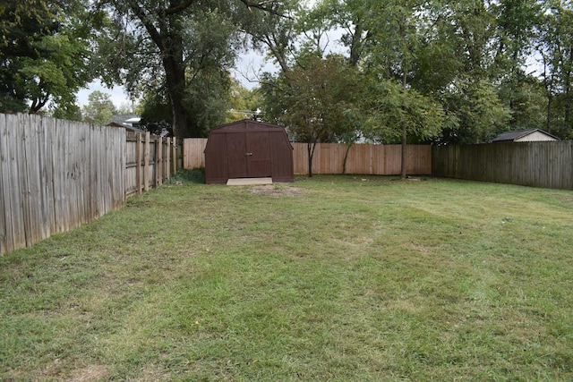 view of yard featuring a storage shed