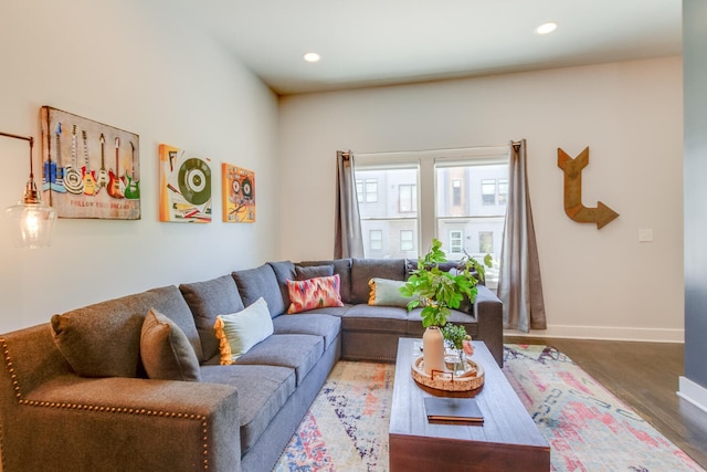 living room with hardwood / wood-style flooring