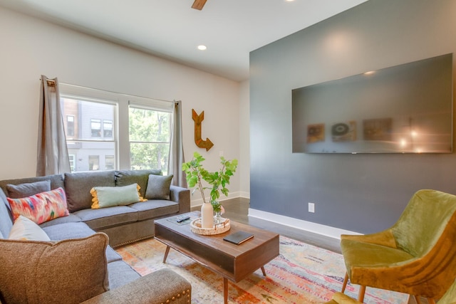 living room with light wood-type flooring