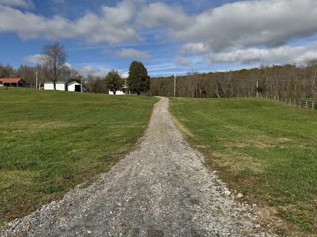 view of road with a rural view