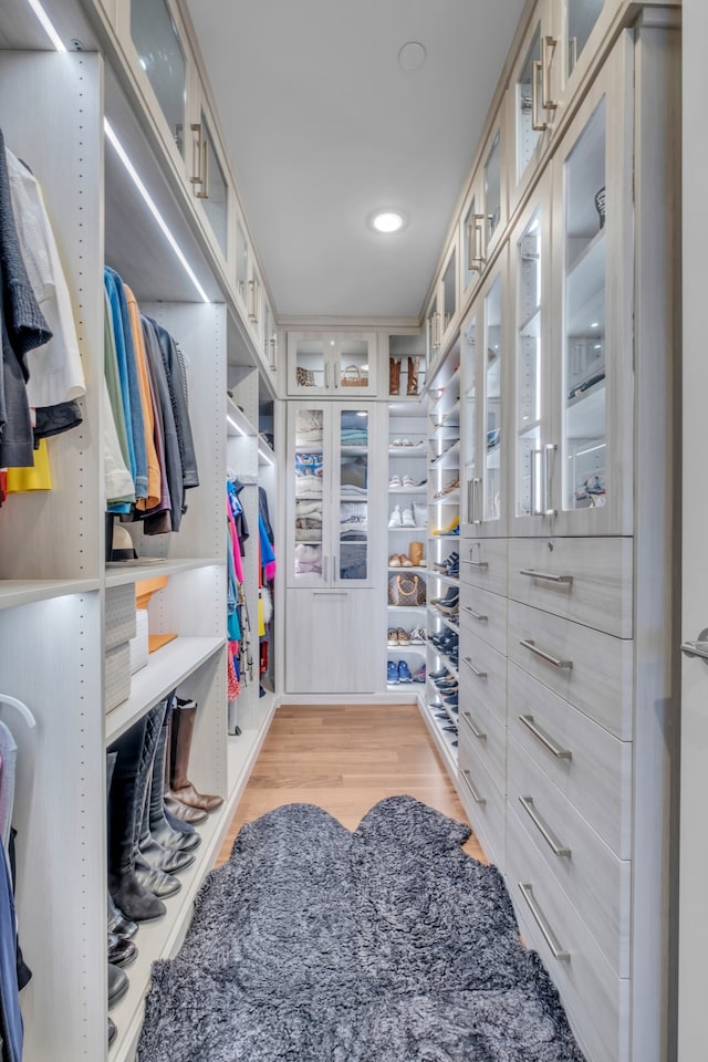 walk in closet featuring light hardwood / wood-style floors